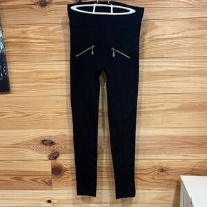 Black High-Waisted Warm Thick Leggings with Gold Zippers